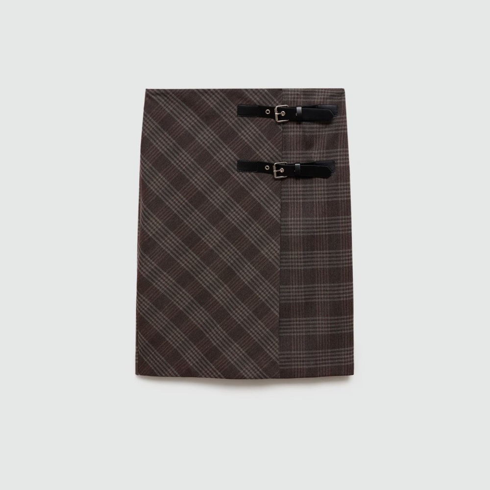 Mango Check skirt with double belt